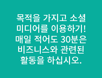목적을 가지고 소셜 미디어를 이용하기! 매일 적어도 30분은 비즈니스와 관련된 활동을 하십시오.