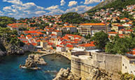 Croatia. South Dalmatia. General view of Dubrovnik - Fortresses Lovrijenac (left side) and Bokar seen from south old walls (it is on UNESCO World Heritage List since 1979)