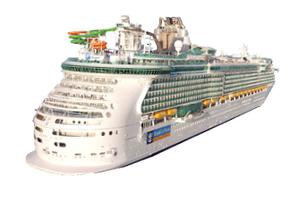 LB, Liberty of the Seas, revite with slides 2016, still grab from drone video, 3/4 aft view, starboard side, daytime, day, late afternoon, ocean, hazy horizon, calm waters,